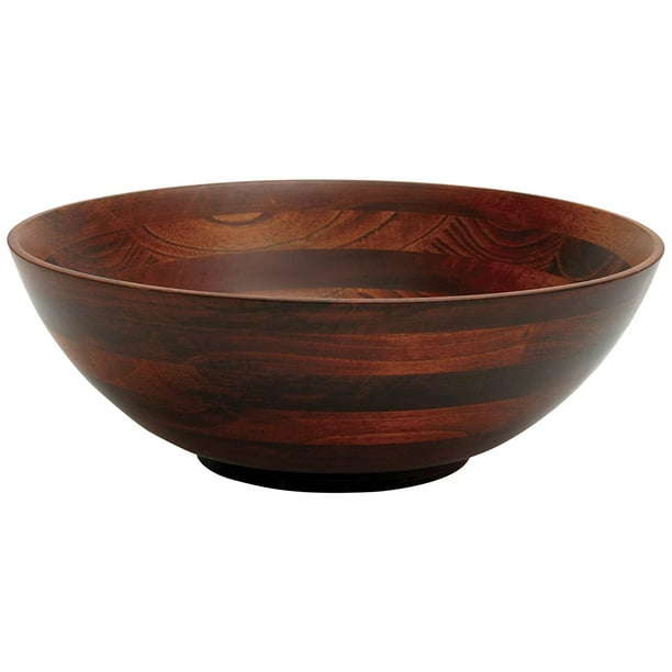 Lipper International Cherry Finished Wavy Rim Serving Bowl with 2 Salad Hands 3-Piece Set Large 13 x 12.5 x 5 